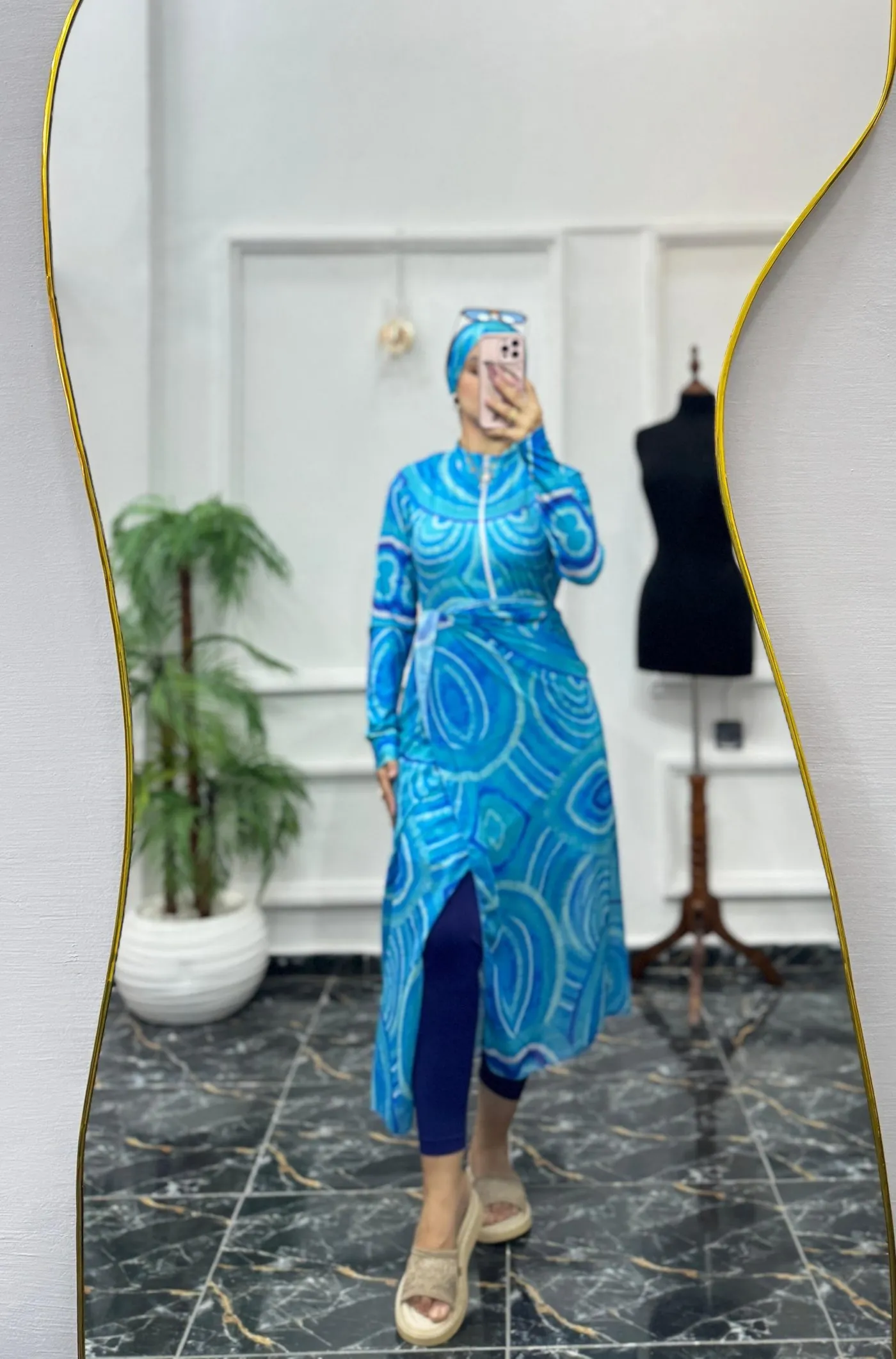 Burkini tunique imprimé bleu