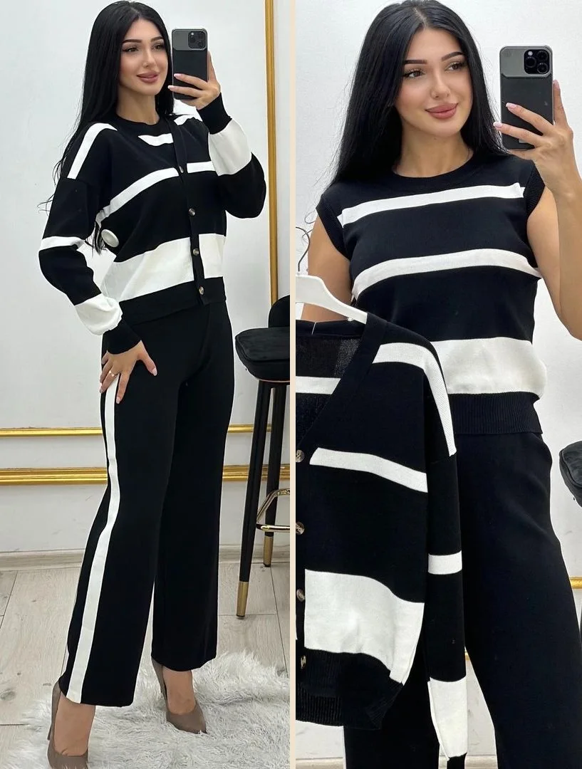 Ensemble 3 Pièces Laine Douce Cardigan — coloris noir