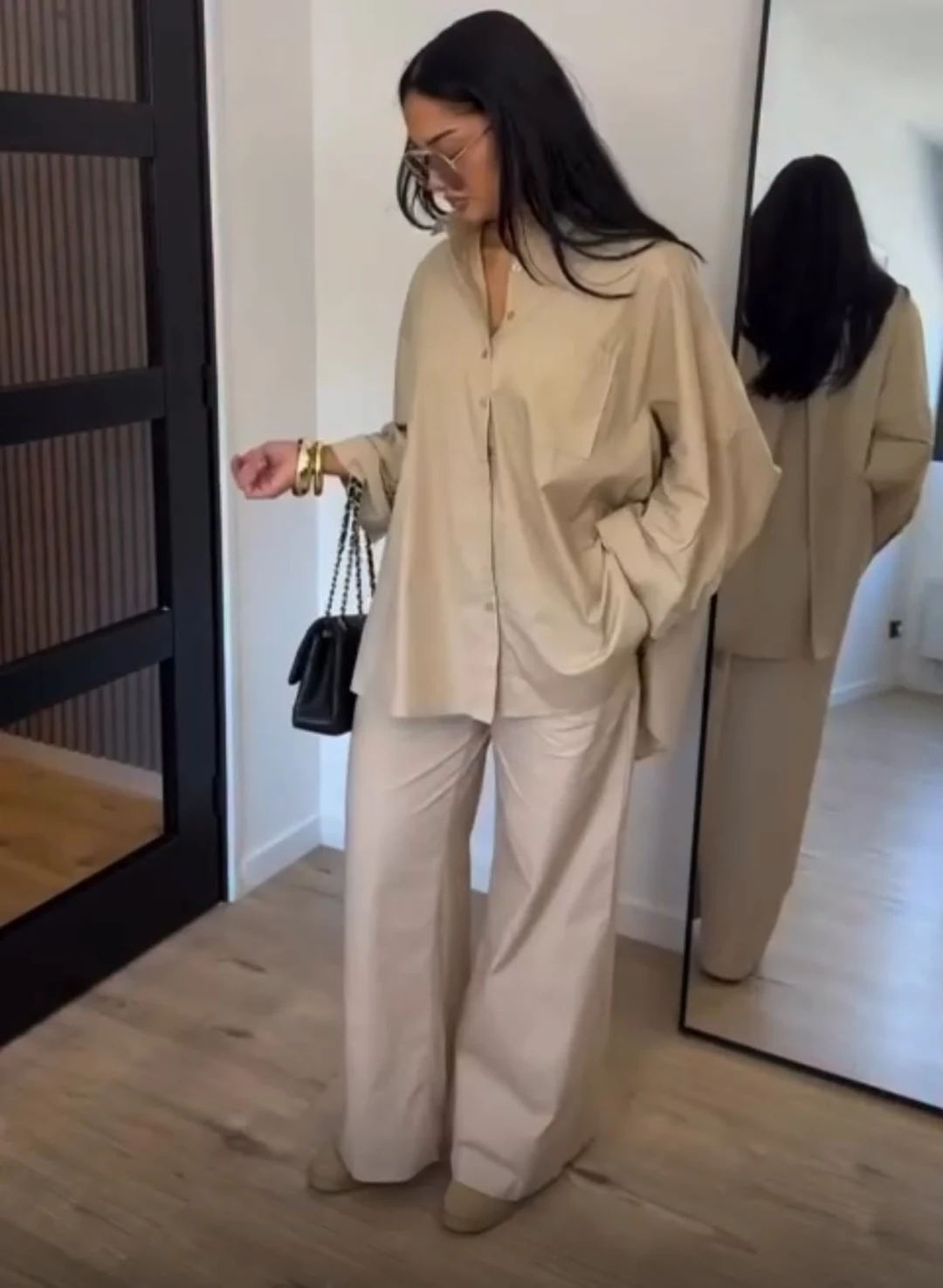 Ensemble oversize popline beige