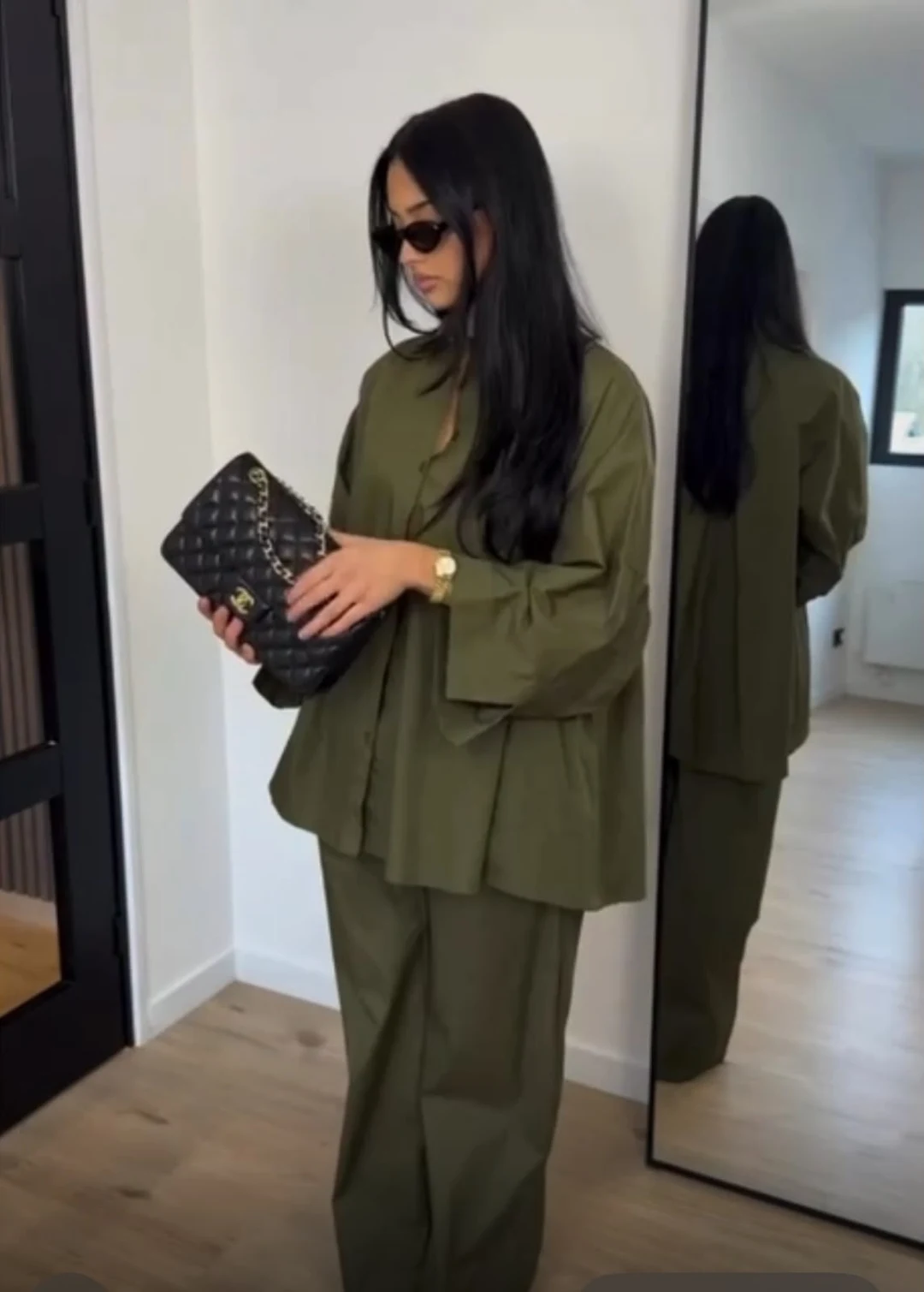 Ensemble oversize popline kaki