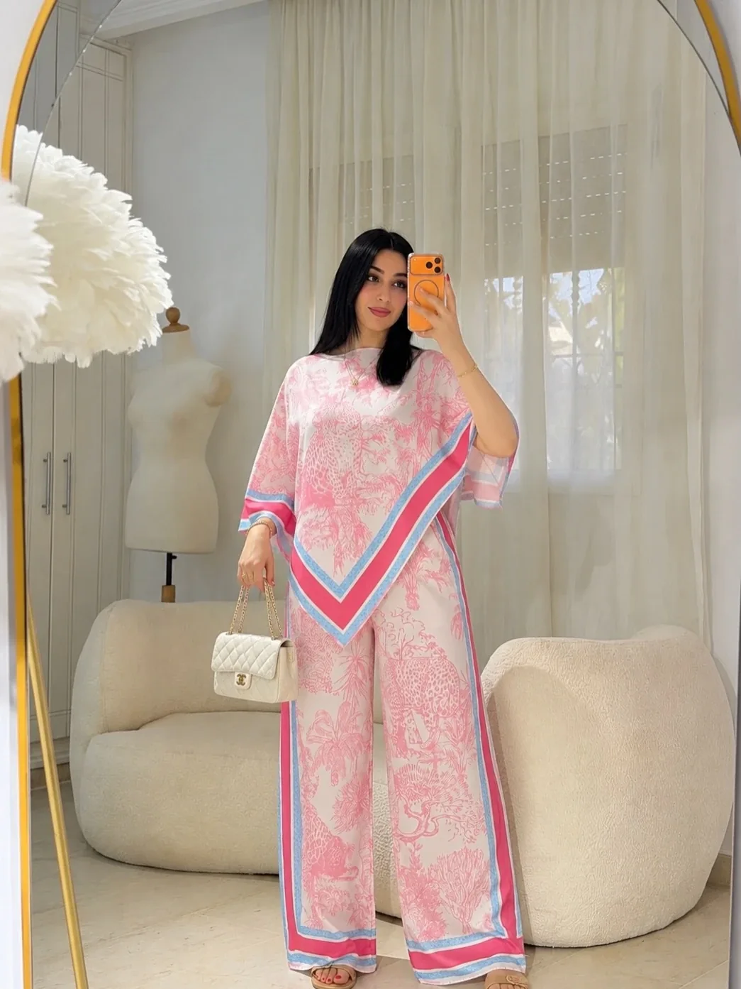 Ensemble Satin Rose Imprimé Toile