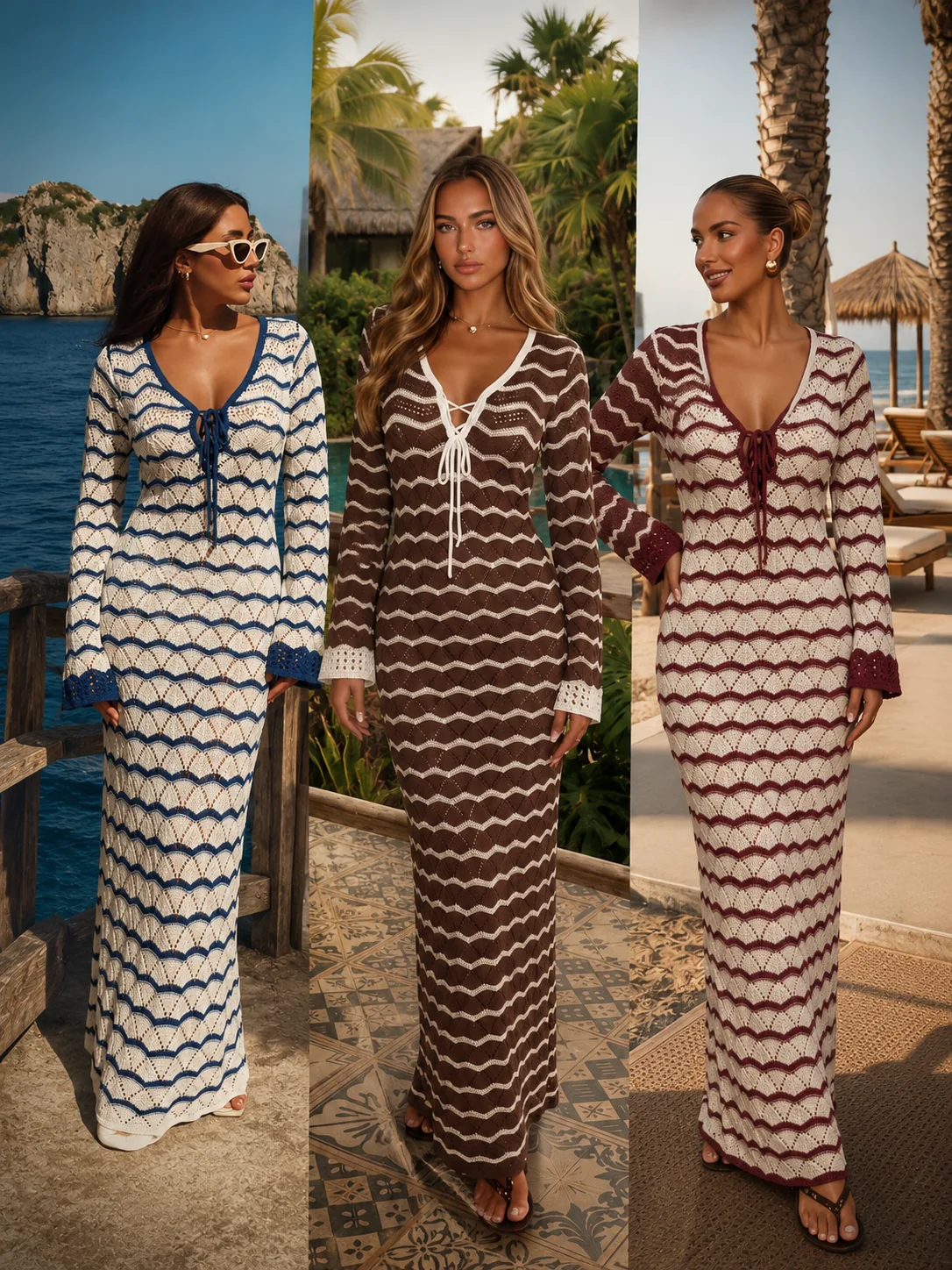 Robe Longue en Maille Crochet