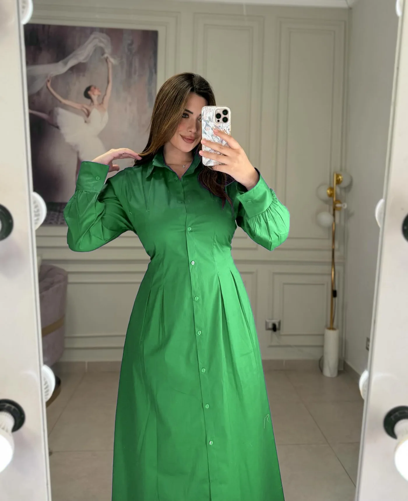 Robe Popeline Plissée avec Ceinture